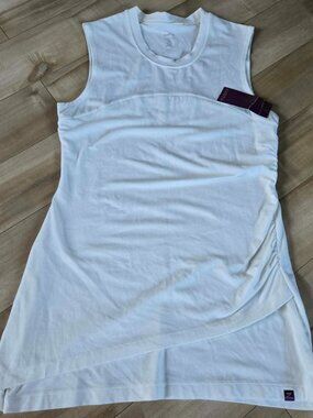NWT Zobha White Asymmetric Ruched Tunic Top L Tencel Athleisure Beach Coverup
